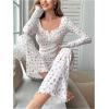 imageSHENHE Womens 2 Piece Pajama Sets Floral Ribbed Cute Pajama Long Sleeve Crop Top and Pant Lounge SetWhite