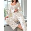 imageSHENHE Womens 2 Piece Pajama Sets Floral Ribbed Cute Pajama Long Sleeve Crop Top and Pant Lounge SetYellow