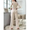 imageSHENHE Womens 2 Piece Pajama Sets Floral Ribbed Cute Pajama Long Sleeve Crop Top and Pant Lounge SetYellow