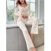imageSHENHE Womens 2 Piece Pajama Sets Floral Ribbed Cute Pajama Long Sleeve Crop Top and Pant Lounge SetYellow
