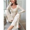 imageSHENHE Womens 2 Piece Pajama Sets Floral Ribbed Cute Pajama Long Sleeve Crop Top and Pant Lounge SetYellow