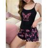 imageSHENHE Womens 2 Piece Pajama Sets Graphic Sleeveless Cami Top and Shorts Set Lounge WearBlack