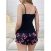 imageSHENHE Womens 2 Piece Pajama Sets Graphic Sleeveless Cami Top and Shorts Set Lounge WearBlack