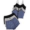 imageSHENHE Womens 3 Sets Cute Sleepwear Bow Front Lettuce Trim Cami and Shorts Pajama SetBlue Grey Black