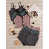 imageSHENHE Womens 3 Sets Cute Sleepwear Bow Front Lettuce Trim Cami and Shorts Pajama SetGrey Green Pink
