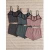 imageSHENHE Womens 3 Sets Cute Sleepwear Bow Front Lettuce Trim Cami and Shorts Pajama SetGrey Green Pink