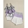 imageSHENHE Womens 3 Sets Cute Sleepwear Bow Front Lettuce Trim Cami and Shorts Pajama SetGrey White Purple