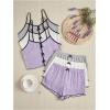 imageSHENHE Womens 3 Sets Cute Sleepwear Bow Front Lettuce Trim Cami and Shorts Pajama SetGrey White Purple