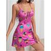 imageSHENHE Womens Cartoon Print Cute Slip Pajama Dress Spaghetti Strap Nightgown Chemsie Hot Pink Medium