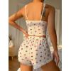 imageSHENHE Womens Cherry Print Cute Lace Trim Crop Cami and Shorts Ribbed Pajama SetWhite