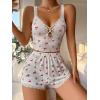 imageSHENHE Womens Cherry Print Cute Lace Trim Crop Cami and Shorts Ribbed Pajama SetWhite