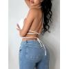 imageSHENHE Womens Criss Cross Strappy Backless Halter Neck Fuzzy Sexy Crop Top ClubwearWhite