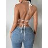 imageSHENHE Womens Criss Cross Strappy Backless Halter Neck Fuzzy Sexy Crop Top ClubwearWhite