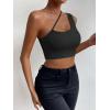 imageSHENHE Womens Cut Out One Shoulder Sleeveless Asymmetrical Fitted Crop Tank TopBlack