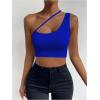 imageSHENHE Womens Cut Out One Shoulder Sleeveless Asymmetrical Fitted Crop Tank TopBlue