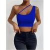 imageSHENHE Womens Cut Out One Shoulder Sleeveless Asymmetrical Fitted Crop Tank TopBlue