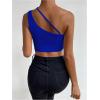 imageSHENHE Womens Cut Out One Shoulder Sleeveless Asymmetrical Fitted Crop Tank TopBlue