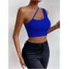 imageSHENHE Womens Cut Out One Shoulder Sleeveless Asymmetrical Fitted Crop Tank TopBlue