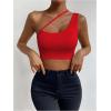 imageSHENHE Womens Cut Out One Shoulder Sleeveless Asymmetrical Fitted Crop Tank TopRed