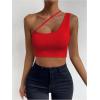 imageSHENHE Womens Cut Out One Shoulder Sleeveless Asymmetrical Fitted Crop Tank TopRed