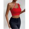 imageSHENHE Womens Cut Out One Shoulder Sleeveless Asymmetrical Fitted Crop Tank TopRed