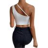 imageSHENHE Womens Cut Out One Shoulder Sleeveless Asymmetrical Fitted Crop Tank TopWhite