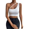 imageSHENHE Womens Cut Out One Shoulder Sleeveless Asymmetrical Fitted Crop Tank TopWhite