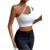 imageSHENHE Womens Cut Out One Shoulder Sleeveless Asymmetrical Fitted Crop Tank TopWhite