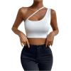imageSHENHE Womens Cut Out One Shoulder Sleeveless Asymmetrical Fitted Crop Tank TopWhite