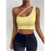 imageSHENHE Womens Cut Out One Shoulder Sleeveless Asymmetrical Fitted Crop Tank TopYellow