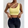 imageSHENHE Womens Cut Out One Shoulder Sleeveless Asymmetrical Fitted Crop Tank TopYellow
