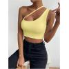 imageSHENHE Womens Cut Out One Shoulder Sleeveless Asymmetrical Fitted Crop Tank TopYellow