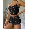 imageSHENHE Womens Cute Cherry Print Pajamas Crop Cami and Shorts Lettuce Trim Pj Lounge SetBlack