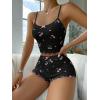 imageSHENHE Womens Cute Cherry Print Pajamas Crop Cami and Shorts Lettuce Trim Pj Lounge SetBlack