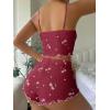 imageSHENHE Womens Cute Cherry Print Pajamas Crop Cami and Shorts Lettuce Trim Pj Lounge SetBurgundy