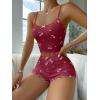 imageSHENHE Womens Cute Cherry Print Pajamas Crop Cami and Shorts Lettuce Trim Pj Lounge SetBurgundy