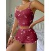 imageSHENHE Womens Cute Cherry Print Pajamas Crop Cami and Shorts Lettuce Trim Pj Lounge SetBurgundy