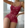 imageSHENHE Womens Cute Cherry Print Pajamas Crop Cami and Shorts Lettuce Trim Pj Lounge SetBurgundy