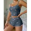 imageSHENHE Womens Cute Cherry Print Pajamas Crop Cami and Shorts Lettuce Trim Pj Lounge SetDark Grey
