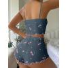 imageSHENHE Womens Cute Cherry Print Pajamas Crop Cami and Shorts Lettuce Trim Pj Lounge SetDark Grey