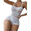 imageSHENHE Womens Cute Cherry Print Pajamas Crop Cami and Shorts Lettuce Trim Pj Lounge SetWhite