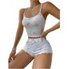 imageSHENHE Womens Cute Cherry Print Pajamas Crop Cami and Shorts Lettuce Trim Pj Lounge SetWhite