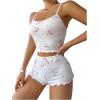 imageSHENHE Womens Cute Cherry Print Pajamas Crop Cami and Shorts Lettuce Trim Pj Lounge SetWhite
