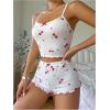 imageSHENHE Womens Cute Cherry Print Pajamas Crop Cami and Shorts Lettuce Trim Pj Lounge SetWhite Red Cherry