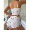 imageSHENHE Womens Cute Cherry Print Pajamas Crop Cami and Shorts Lettuce Trim Pj Lounge SetWhite Red Cherry