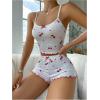 imageSHENHE Womens Cute Cherry Print Pajamas Crop Cami and Shorts Lettuce Trim Pj Lounge SetWhite Red Cherry
