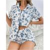 imageSHENHE Womens Floral Sleepwear Nightwear Button Pajama Set 2 Piece Casual Top and ShortsFloral Blue