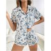 imageSHENHE Womens Floral Sleepwear Nightwear Button Pajama Set 2 Piece Casual Top and ShortsFloral Blue