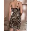 imageSHENHE Womens Leopard Nightgowns Split V Neck Spaghetti Strap Cami Sleepdress Mini NightdressBrown