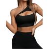 imageSHENHE Womens One Shoulder Cut Out Sports Bra Workout Gym Yoga Crop TopsBlack